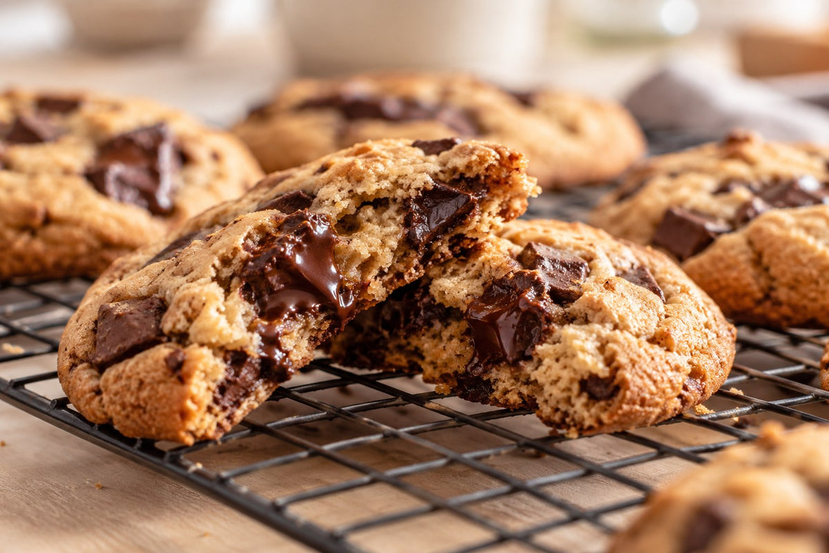 Frische Cookies mit großen Schokoladenstückchen – illustratives Stimmungsbild