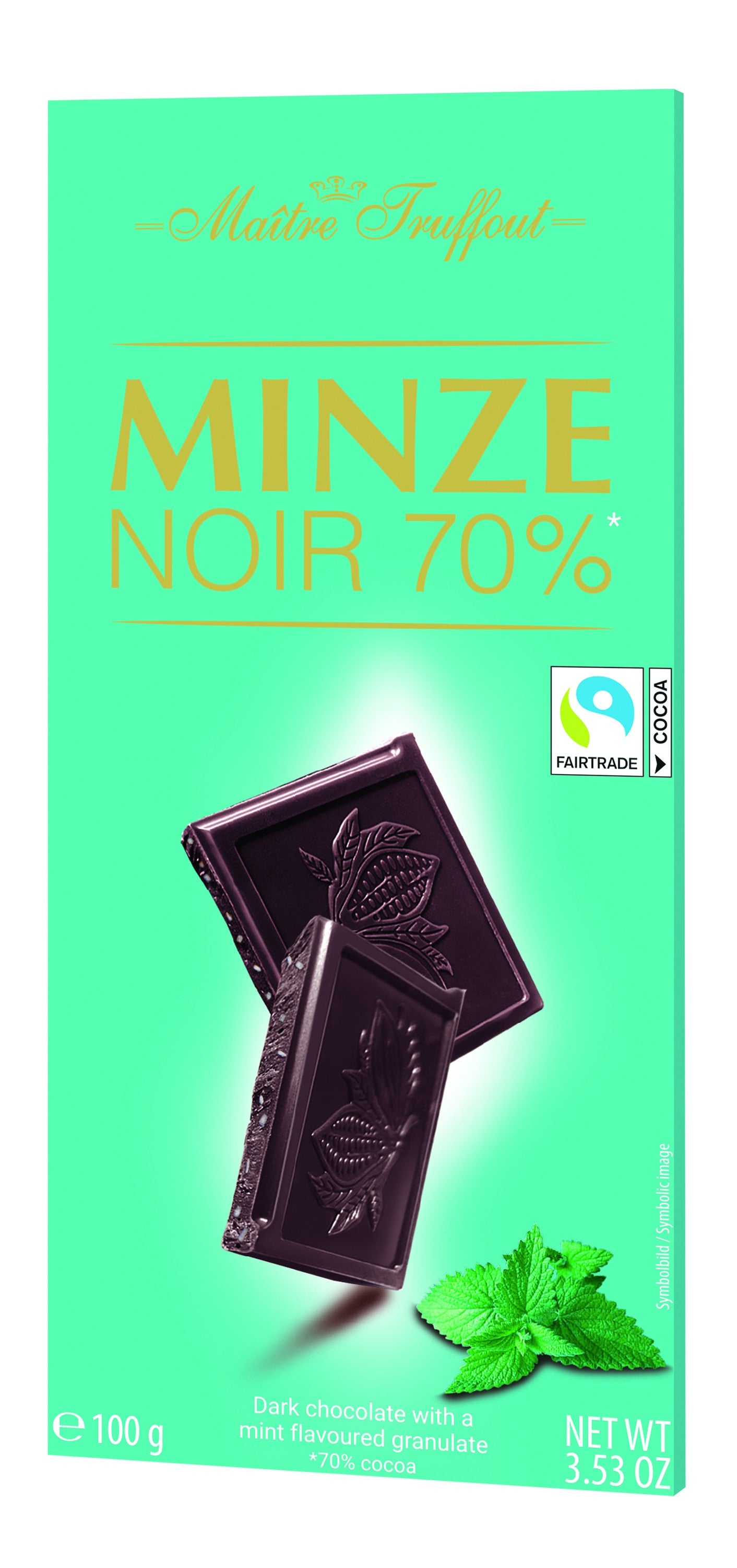 Maître Truffout Zartbitterschokolade 70% mit Minzgeschmack 100g – Produktbild 1