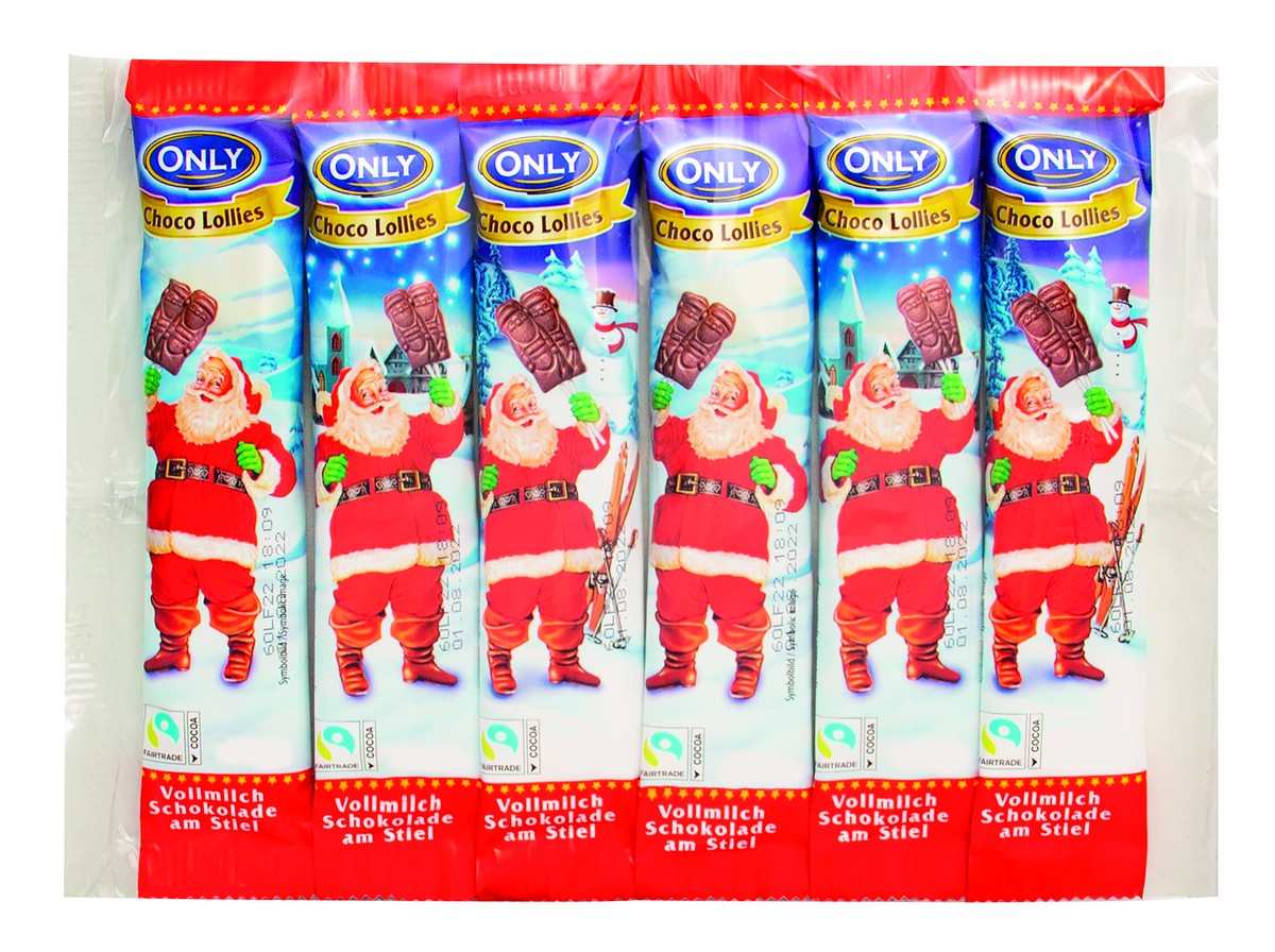 ONLY Weihnachten Vollmilchschokolollies am Stiel 6 x 13 g – Originalverpackung