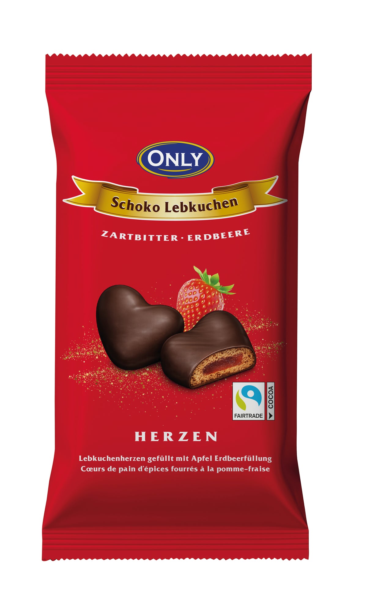 ONLY Lebkuchenherzen Zartbitter mit Apfel-Erdbeerfüllung 150 g