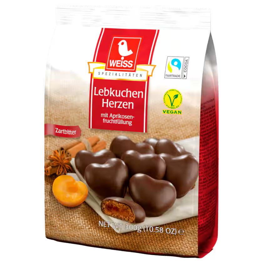 Weiss Lebkuchen Herzen Zartbitter gefüllt 300g