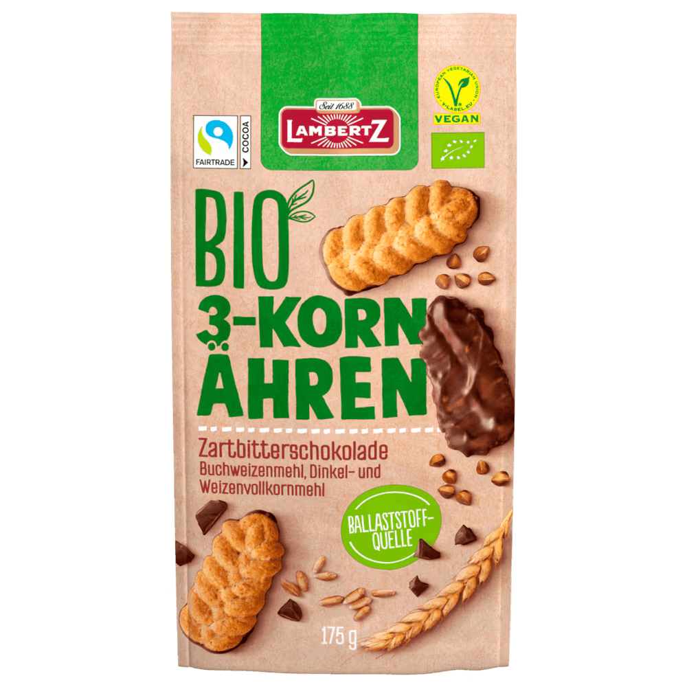 Lambertz Bio 3-Korn Ähren Zartbitterschokolade vegan 175g