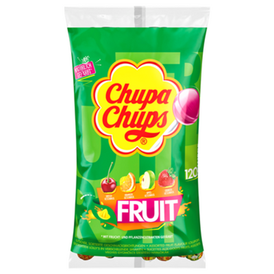 Chupa Chups Lollipops Fruit 120 Stück à 12g (1,44 kg Beutel) - Fruchtige Lutscher für frischen Genuss im praktischen Vorratsbeutel