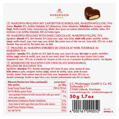 Niederegger Marzipan Herzen 4 Herzen - 50g