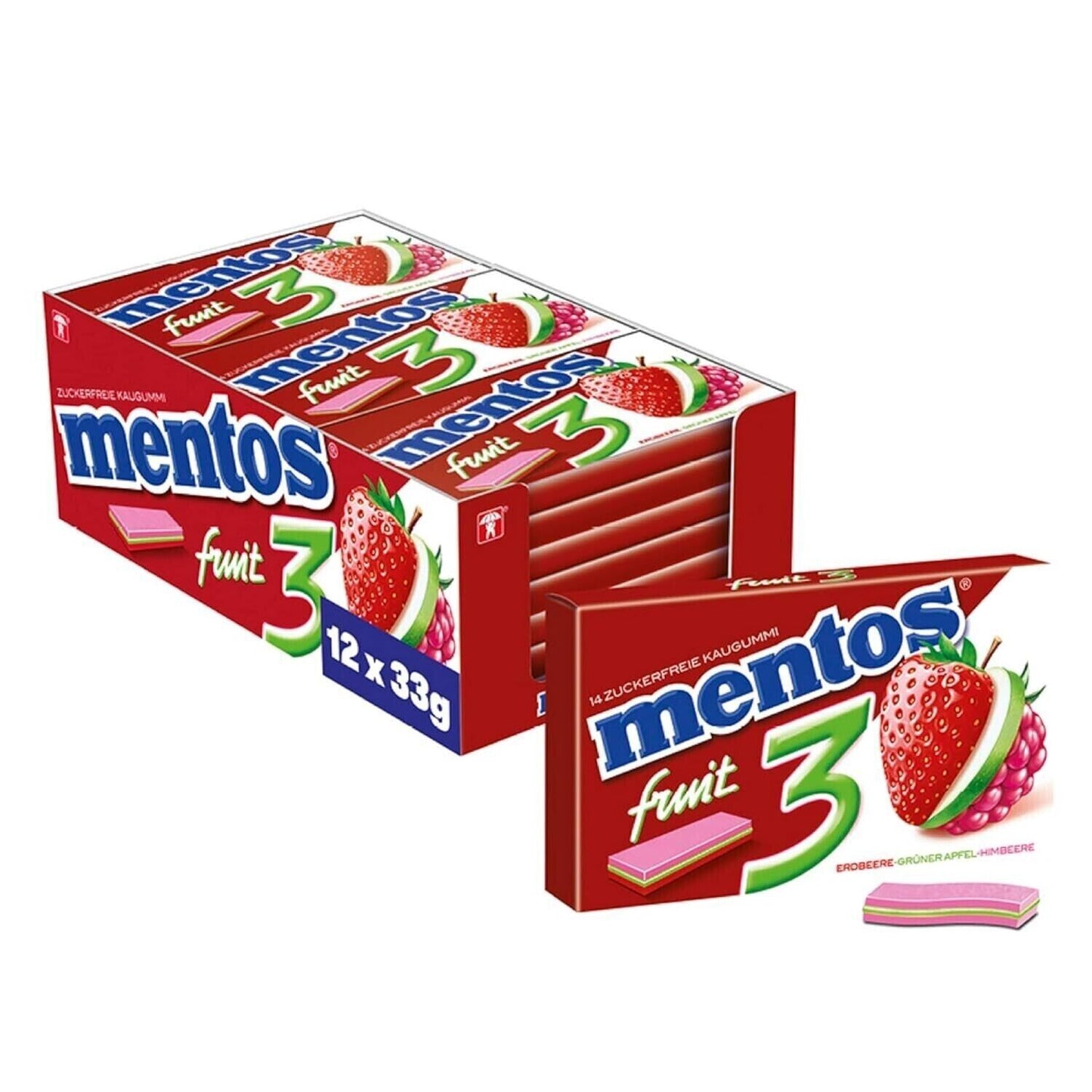 Mentos Kaugummi 3 Streifen Fruity Fresh E+A+H - 12x 33 g