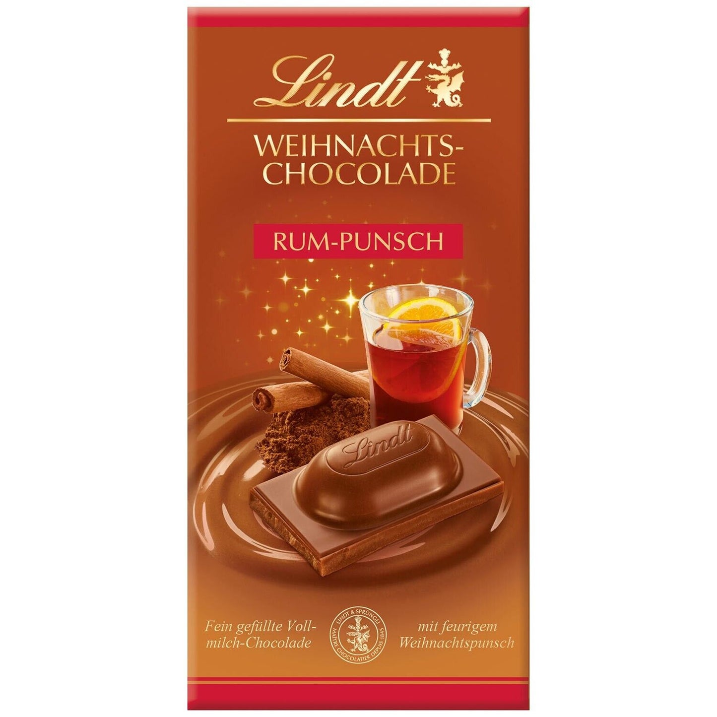 Lindt Weihnachts-Chocolade Rum-Punsch Tafel 100g - Festliche Schokolade mit Rum