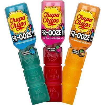 Chupa Chups Fr-Ooze Pop Lutscher 12 Stück (12 x 26g Packung) - Spritzige Lutscher mit fruchtiger Füllung für kreativen Genuss