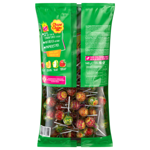 Chupa Chups Lollipops Fruit 120 Stück à 12g (1,44 kg Beutel) - Fruchtige Lutscher für frischen Genuss im praktischen Vorratsbeutel