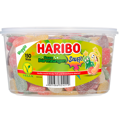 Haribo Saure Bärenzungen 150 Stück - 1,35 kg Dose