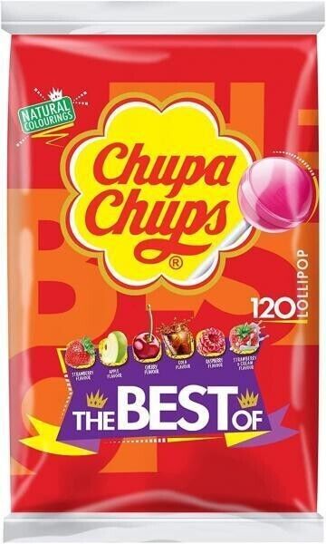 Chupa Chups Lollipops The Best Of 120 Lutscher (1,44 kg) - Vielfältige Auswahl an beliebten Lutschern für süßen Genuss im praktischen Pack