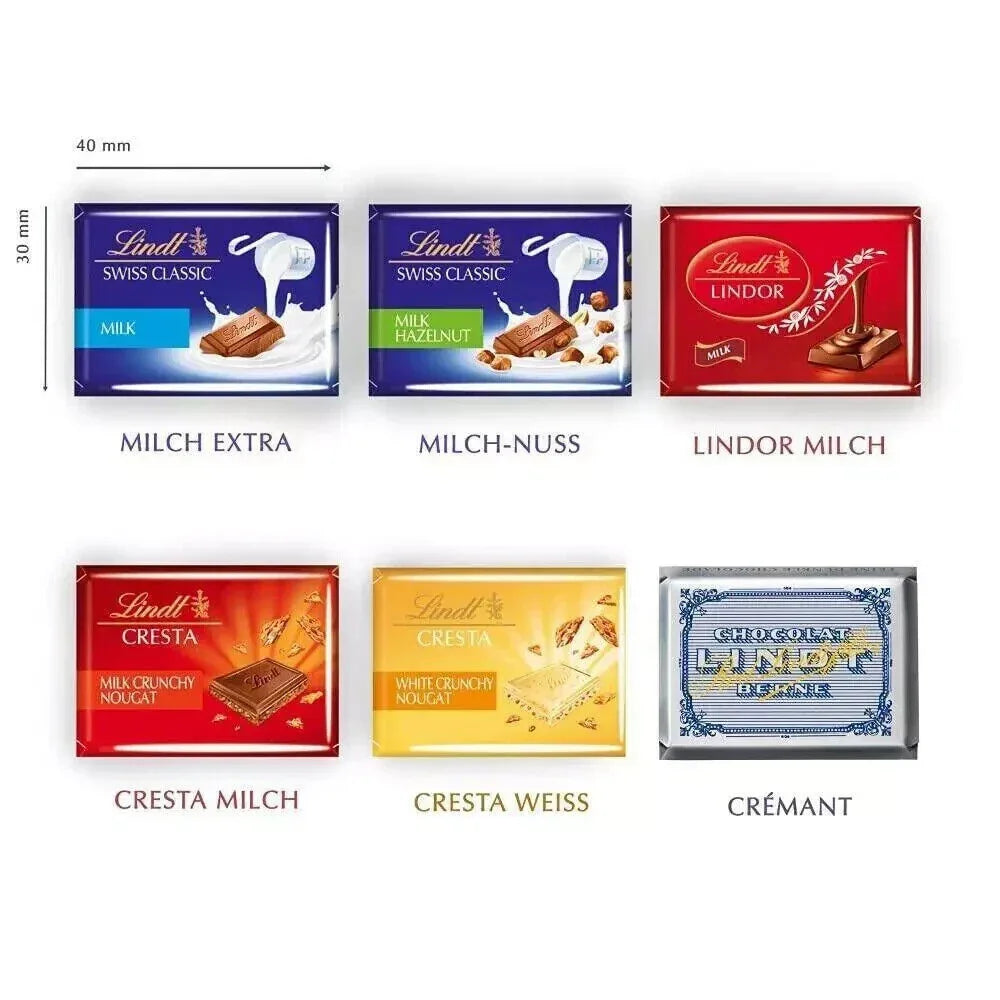 Lindt Napolitains Mini Schokoladen 6 Sorten Swiss Premium Minis Chocolate 2,5kg - Schokobote.de