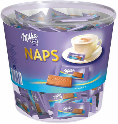 Milka Naps Alpenmilch -  Mini Schokolade Täfelchen - 1000g Dose