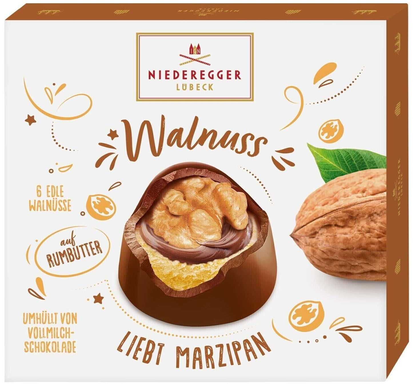 Niederegger Walnuss liebt Marzipan - Marzipan Alkohol Pralinen mit Rum - 102g