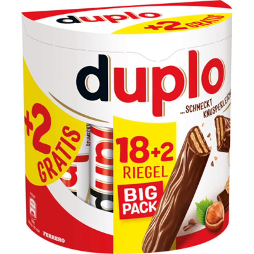 Duplo Schokoriegel 20 x 18,2g (360g) - Köstliche Waffelriegel mit zartschmelzender Schokoladenfüllung für süßen Genuss