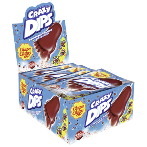 Chupa Chups Crazy Dips 24 x 14g Tray - Spannende Lutscher mit aufregendem Knistereffekt für fruchtigen Genuss