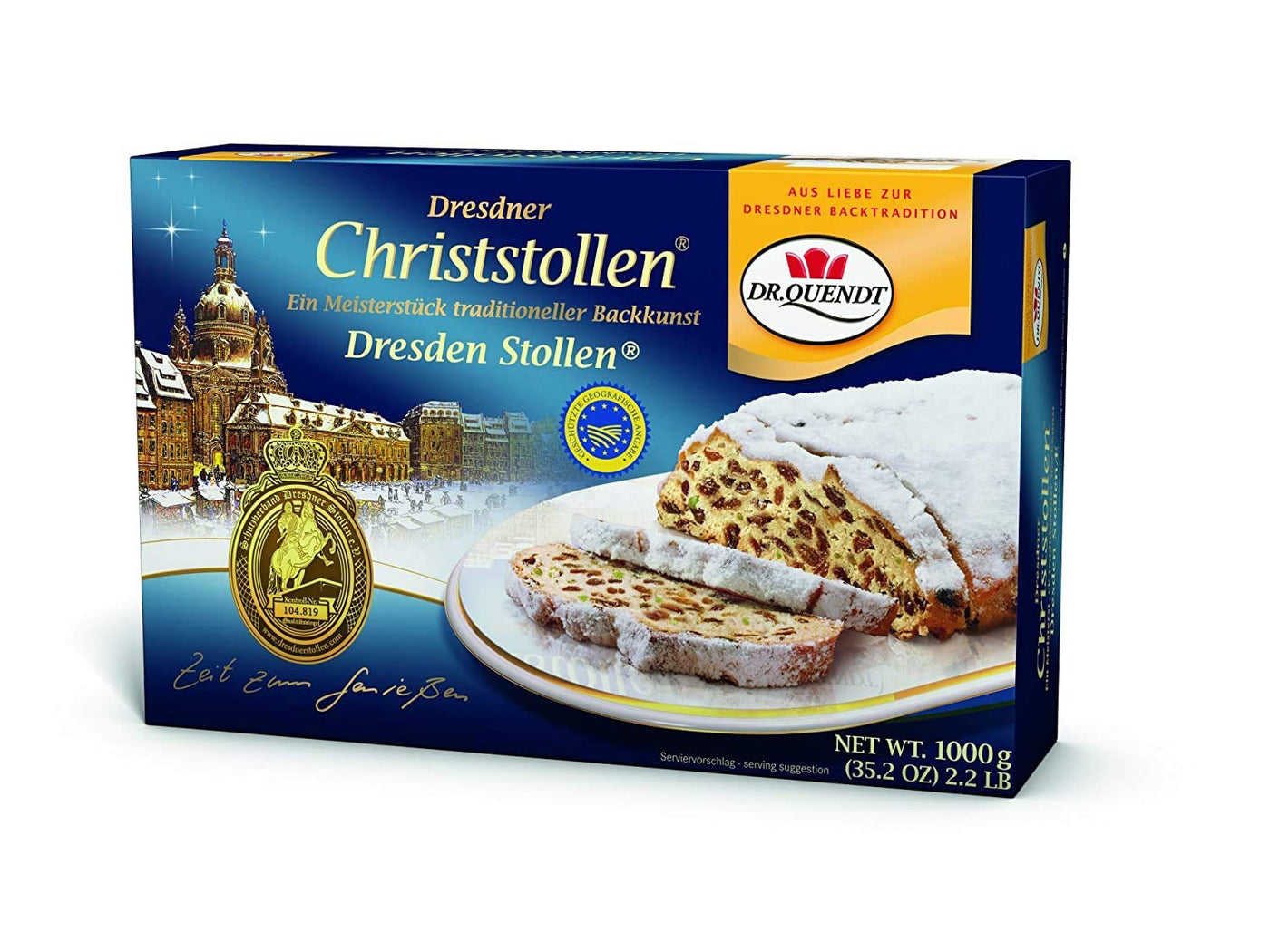 Dr. Quendt Dresdner Christstollen 1kg - Klassischer, fruchtiger Christstollen für festliche Anlässe und besondere Genussmomente