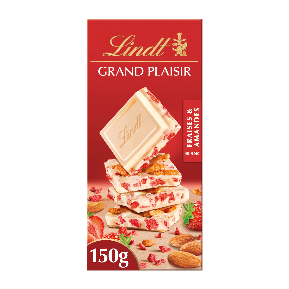 Lindt Grand Plaisir Fraises & Amandes Blanc 150 g