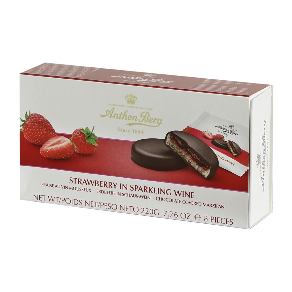 Anthon Berg Erdbeer in Schaumwein und Champagner – 220-g-Packung mit 8 Marzipan-Pralinen