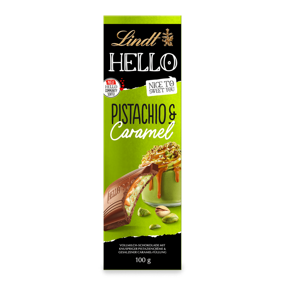 Lindt HELLO Pistachio & Caramel Tafel 100 g