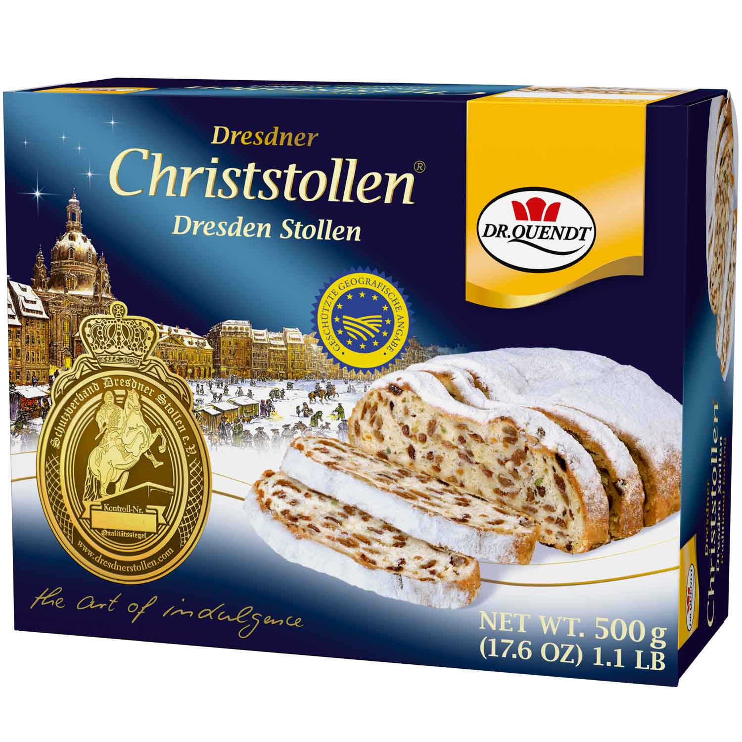 Dr. Quendt Dresdner Christstollen 500g - Traditioneller, saftiger Christstollen für festliche Genussmomente