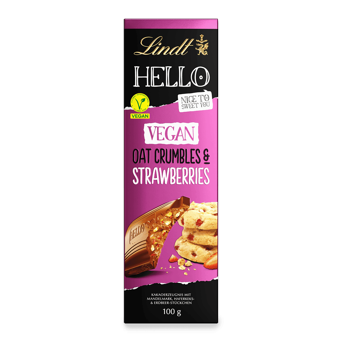 Lindt HELLO Vegan Oat Crumbles & Strawberries 100 g