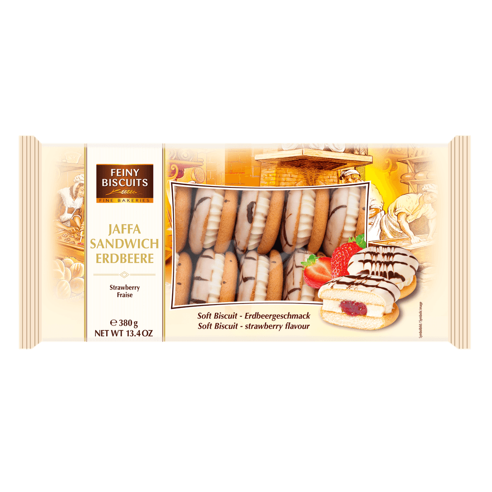 Feiny Biscuits Jaffa Sandwich Sahne-Erdbeere 380g kakaofreie Schoko-Alternative