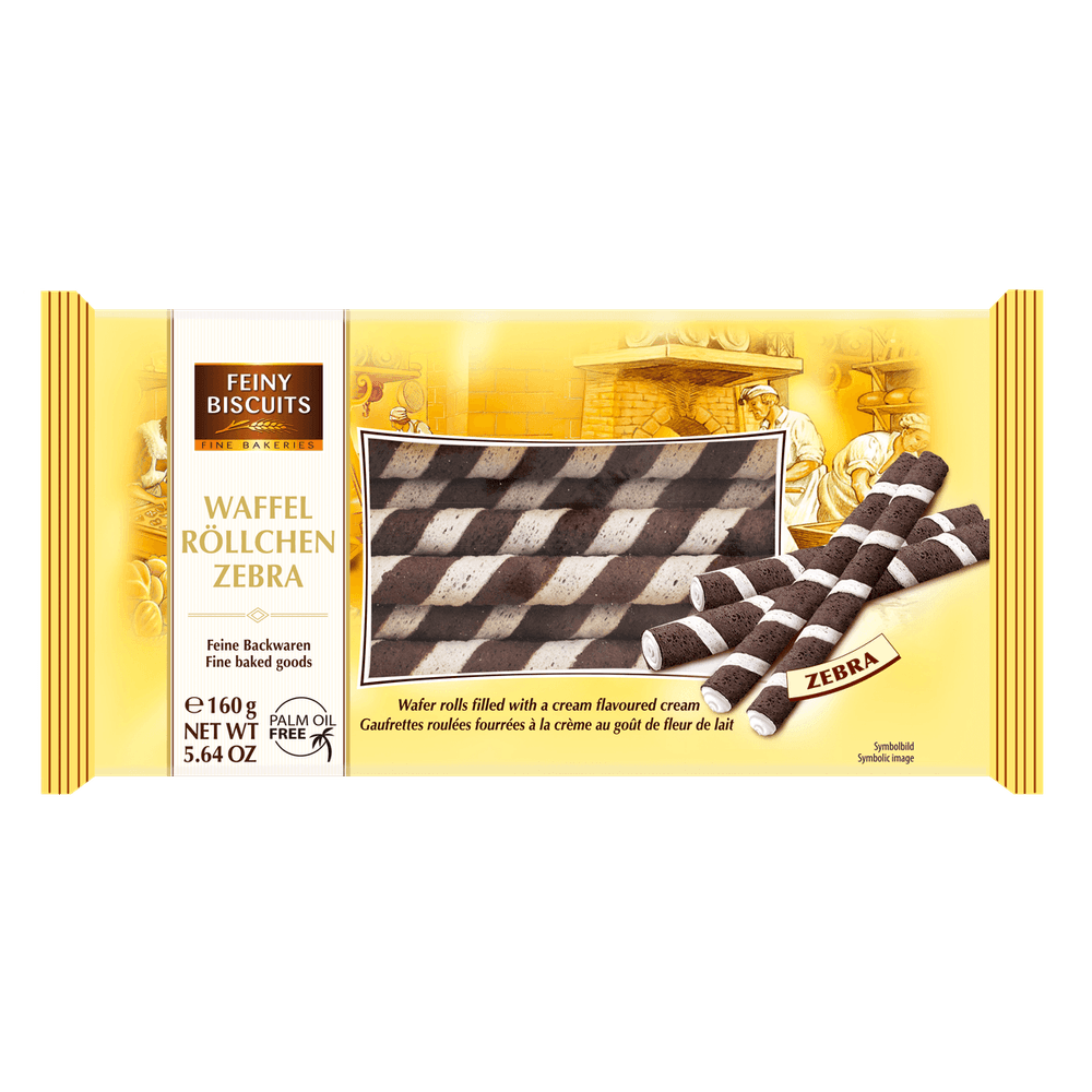 Feiny Biscuits Waffelröllchen Zebra 160g kakaofreie Schoko-Alternative
