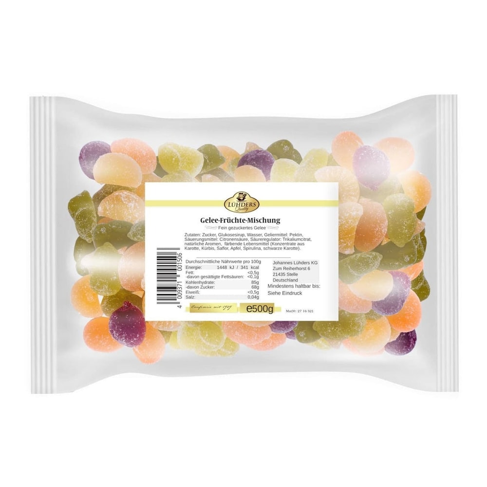 Lühders Fruchtgelee Gelee Früchte Mix vegan 500 g Vorratspackung