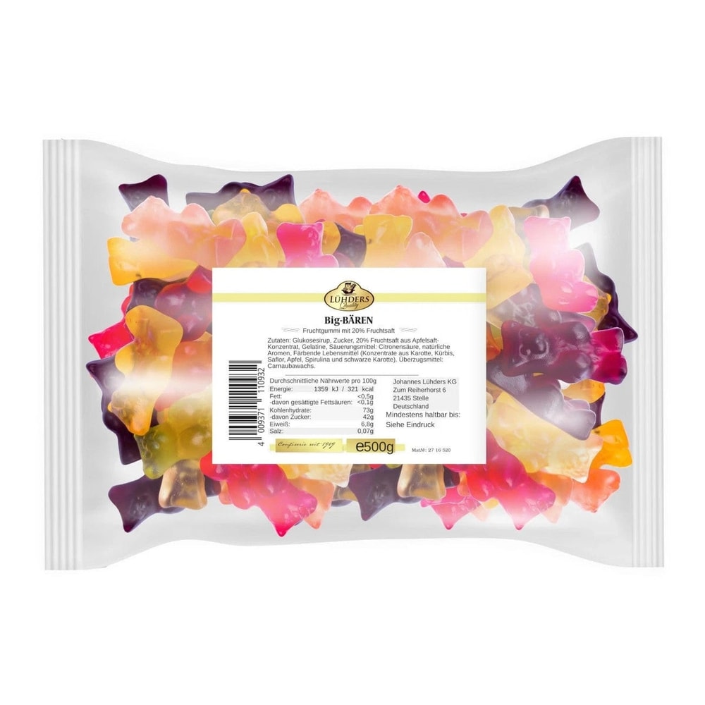 Lühders Fruchtgummi Big Bären 20 Prozent Saft 500g