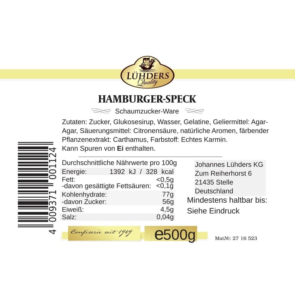 Lühders Fruchtgummi Hamburger Speck 500g