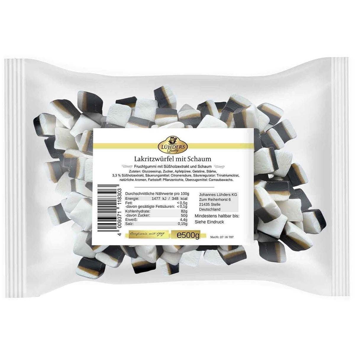 Lühders Lakritz Fruchtgummi Würfel Schaum 500g 58c806-2