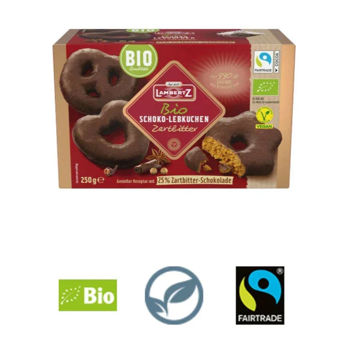 Lambertz Bio Lebkuchen Herzen Sterne Brezeln Zartbitter 250g vegan 58c806-2