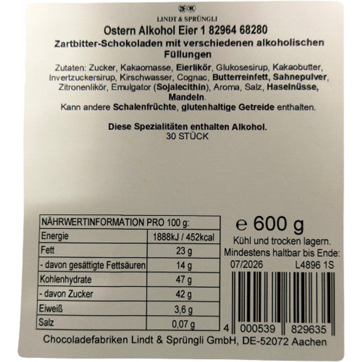 Lindt Alkohol-Eier 600g - Zartbitter-Schokolade für Ostern, MHD: 07/26 58c806-2