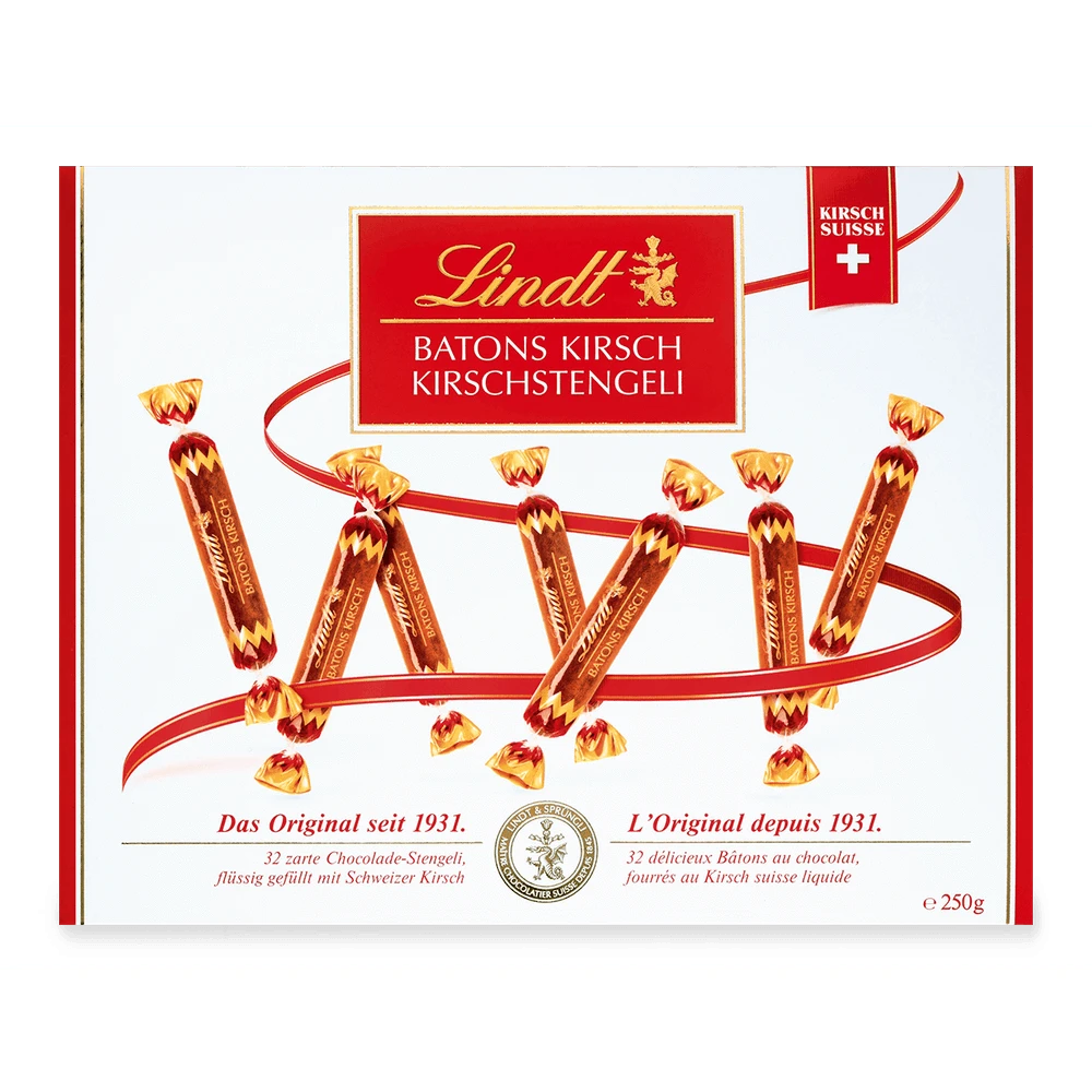 Lindt Baton Kirschstengeli Vollmilchschokolade flüssig gefüllt 250g