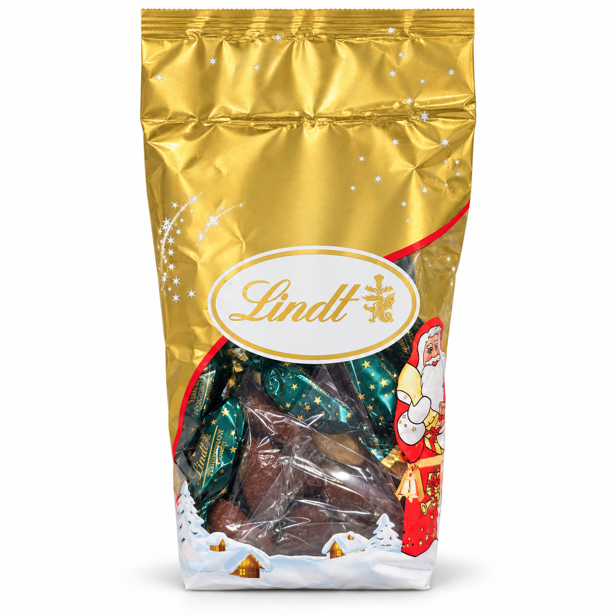 Lindt Blätterkrokant-Zapfen 600 g – Produktbeutel vor weißem Hintergrund