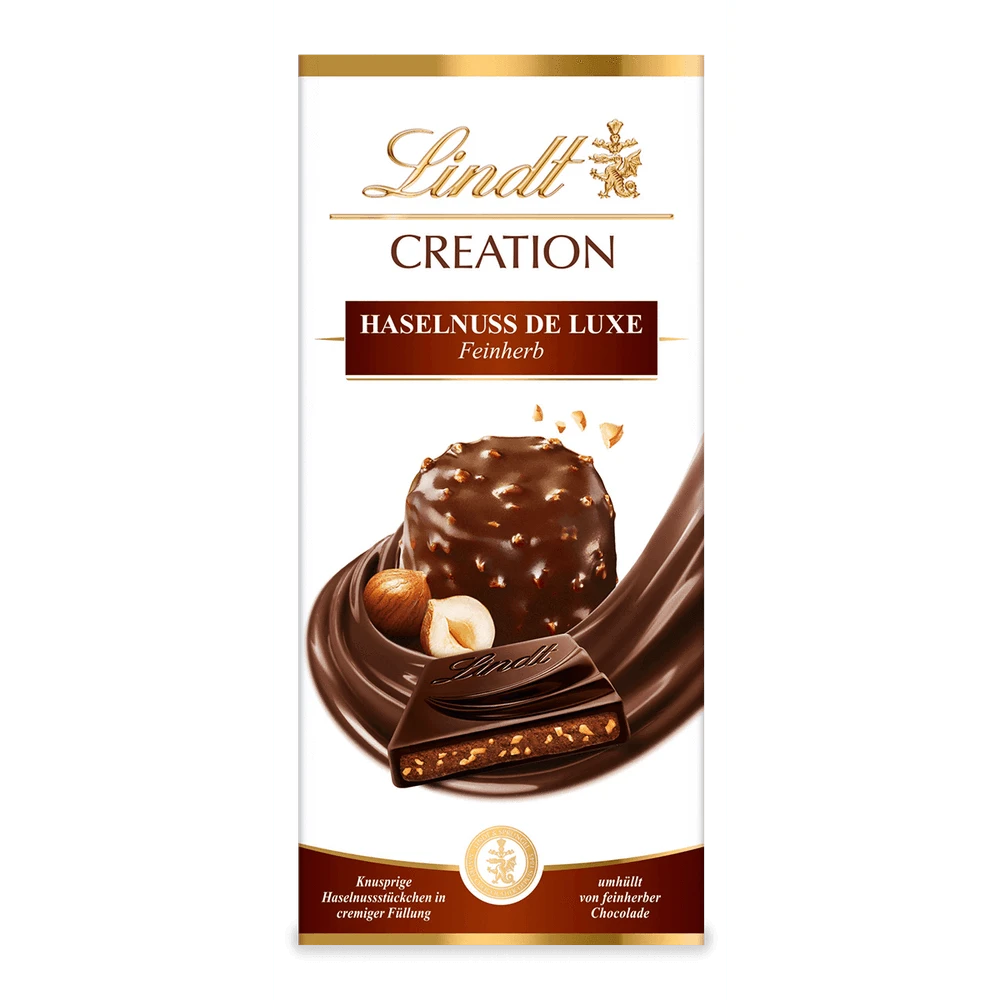 Lindt Creation Haselnuss De Luxe Feinherb mit Haselnuss Korkant Schokolade 150g