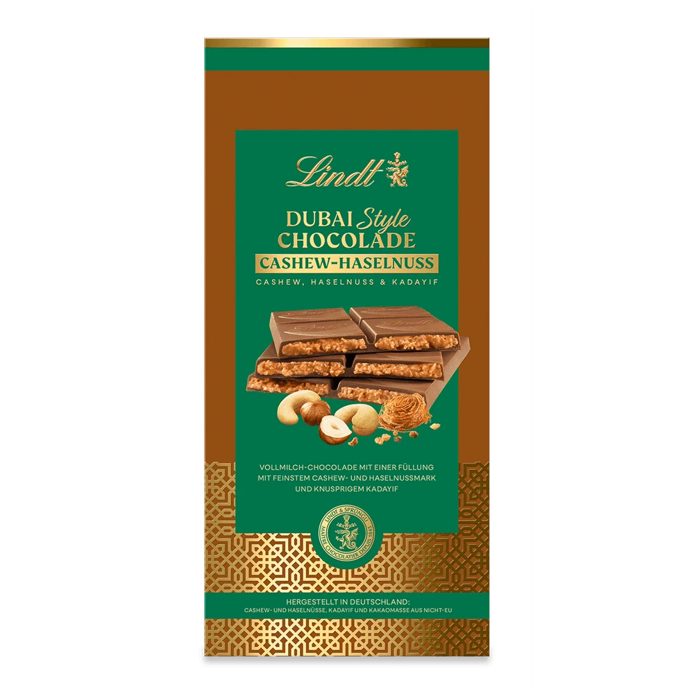 Lindt Dubai Style Vollmilch Schokolade Cashew Haselnuss 150g Tafel
