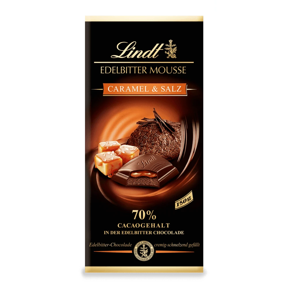 Lindt Edelbitter Mousse Caramel & Salz, 150g