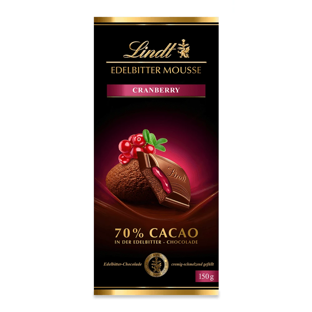 Lindt Edelbitter-Mousse Cranberry, Schokolade, 150g Tafel