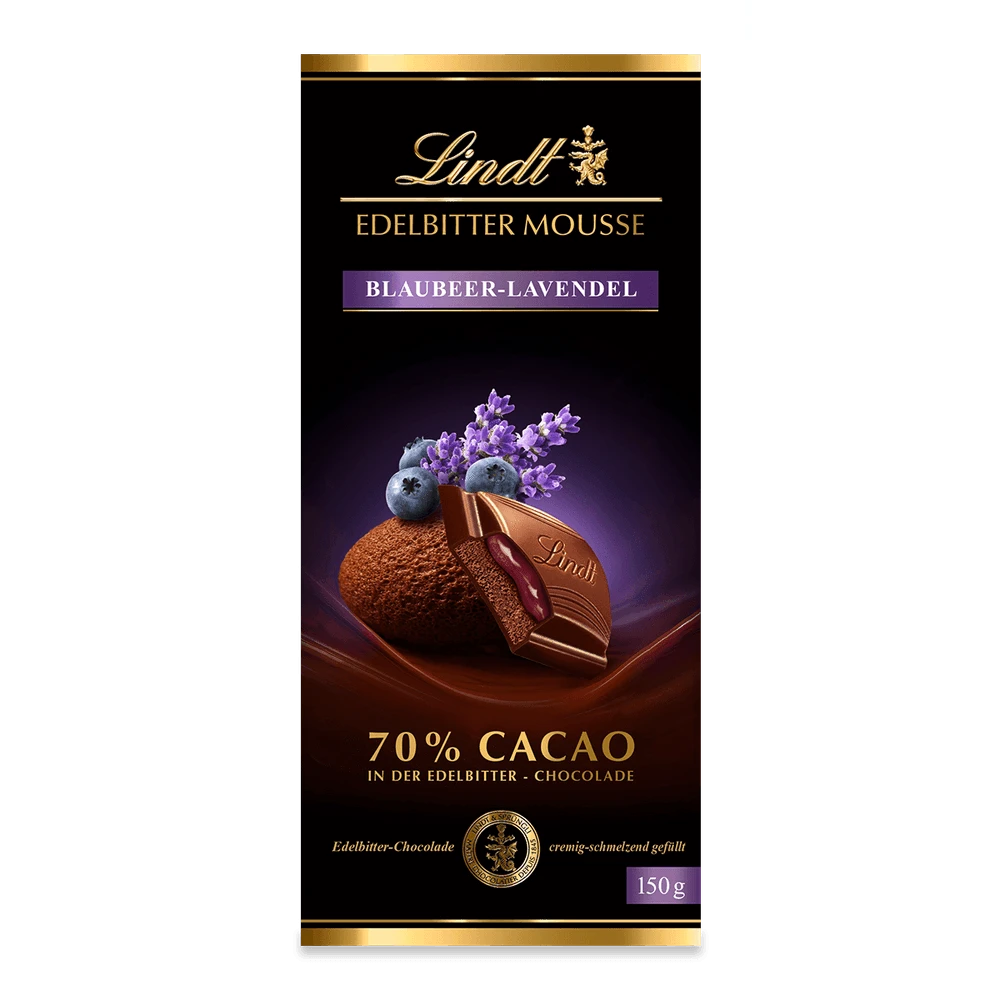 Lindt Edelbitter Mousse Schokolade - Blaubeere Lavendel, 150g