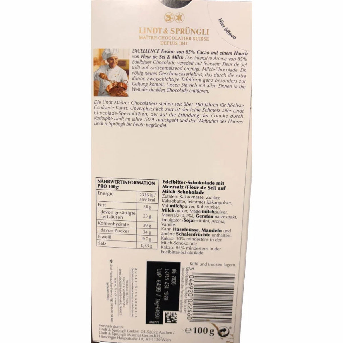 Lindt Excellence Fusion 85% Kakao Fleur de Sel & Milch | mit Meersalz 100g 58c806-2