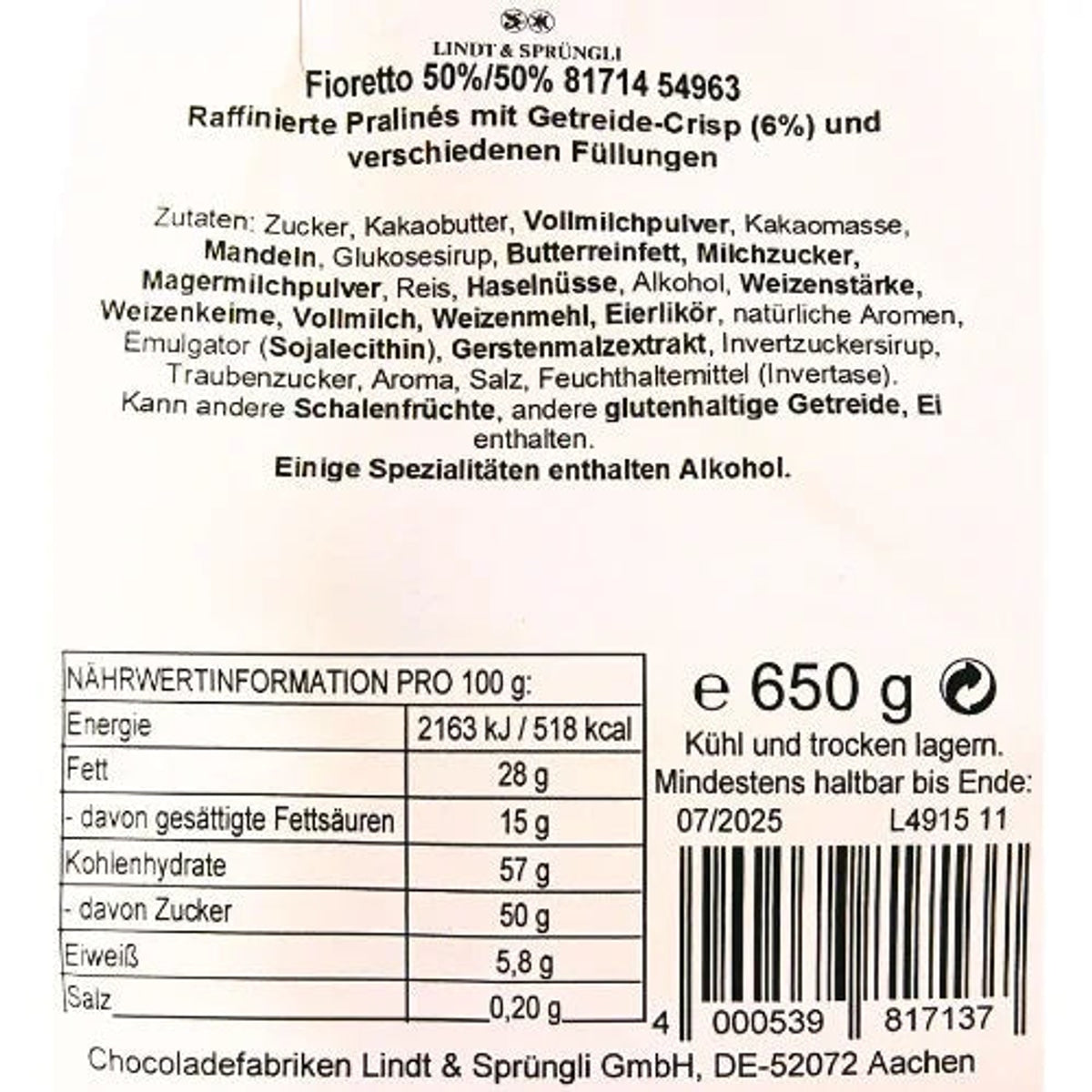 Lindt Fioretto Pralinen Mix Marzipan Nougat Zabaione 650g XXL Beutel 58c806-2