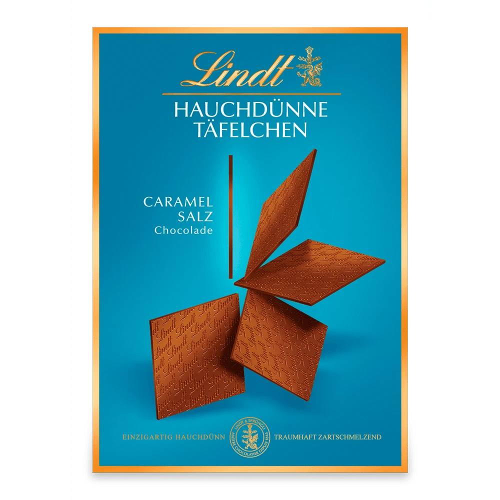 Lindt Hauchdünne Täfelchen Caramel&Salz | 125g Schachtel | Vollmilch Schokolade