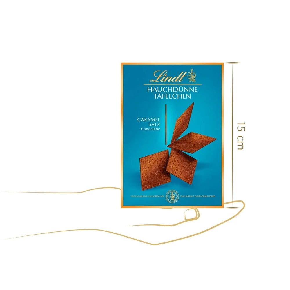 Lindt Hauchdünne Täfelchen Caramel&Salz | 125g Schachtel | Vollmilch Schokolade