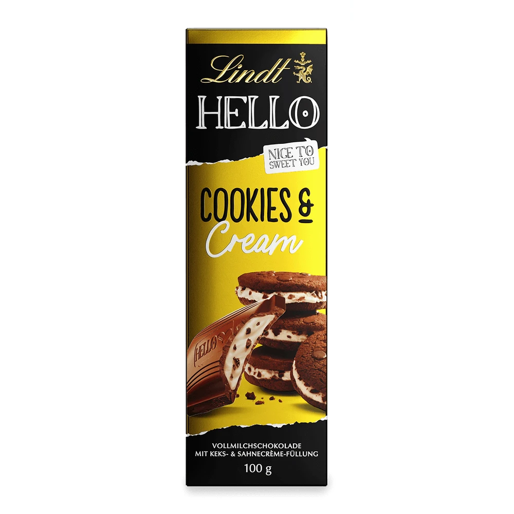 Lindt Hello Cookies & Cream, Schokolade, 100g Tafel