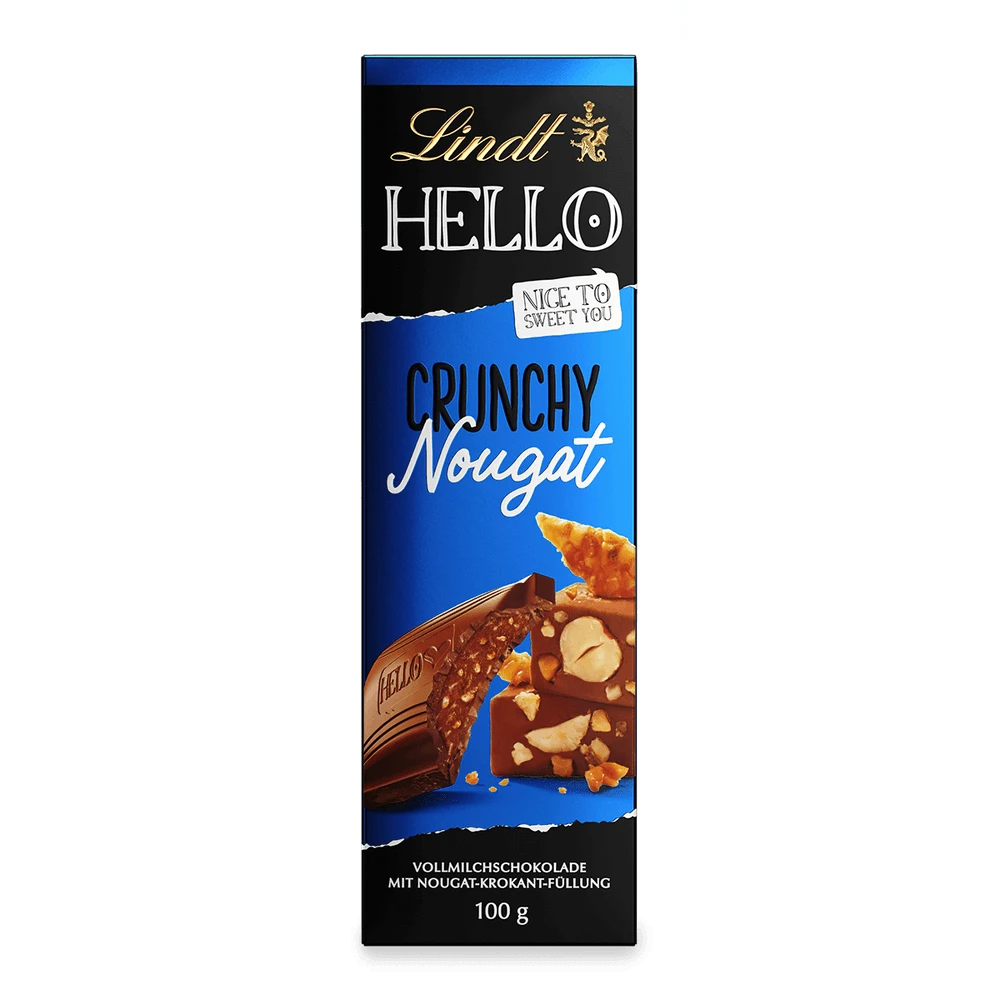 Lindt Hello Crunchy Nougat - Schokolade Nugat - 100 Gramm