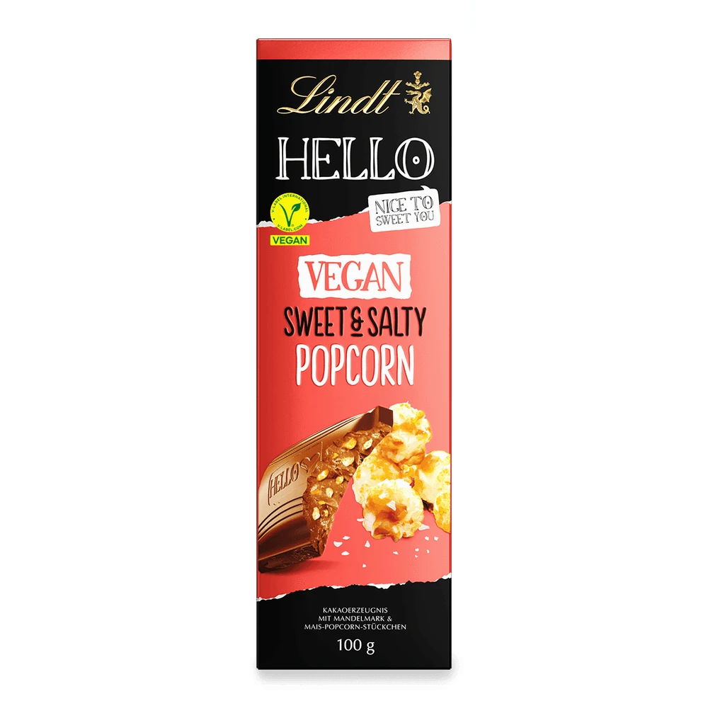 Lindt Hello Vegan Sweetn Salty Popcorn Schokoladentafel 100g