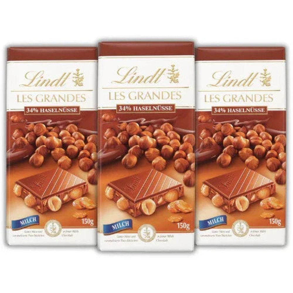 Lindt Les Grandes 34% Haselnüsse milch Tafel 3x 150g