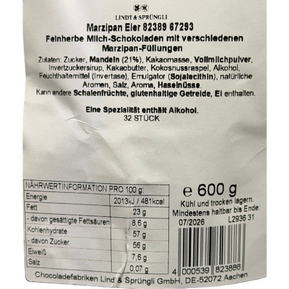 Lindt Marzipan-Eier 600g - Schokolade mit Marzipan-Füllung, MHD: 07/26