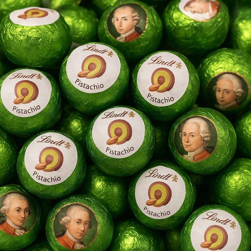 Lindt Pistachio Mozartkugeln – Pistazienmarzipan & Haselnuss-Nougat, 500g